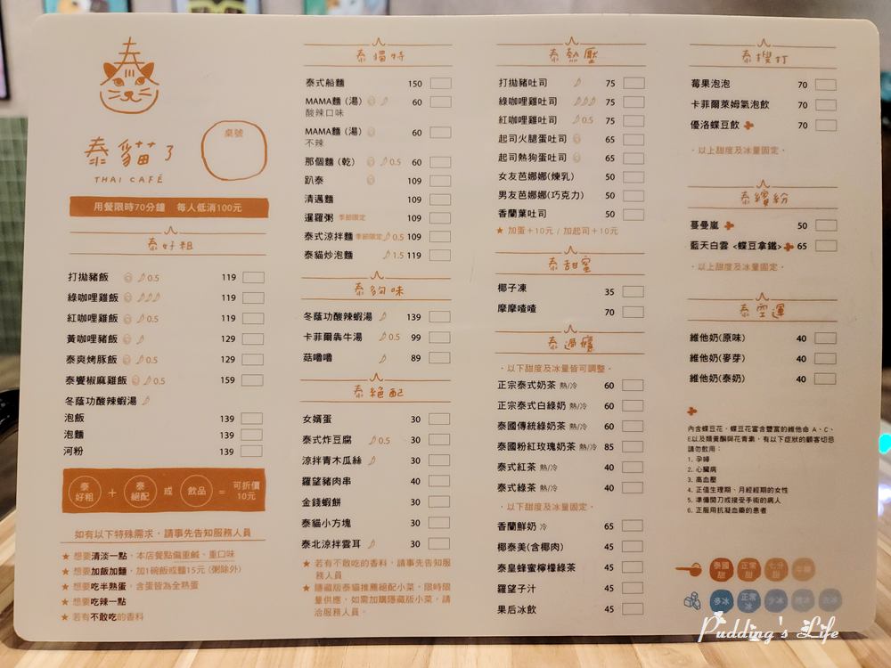 泰貓了Thai Cafe-菜單menu